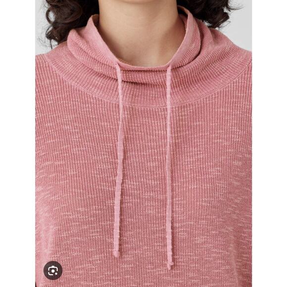 Eileen Fisher PINK Organic Linen Cotton Slub Funnel Neck Top Hoodie Sweater L - Picture 3 of 15